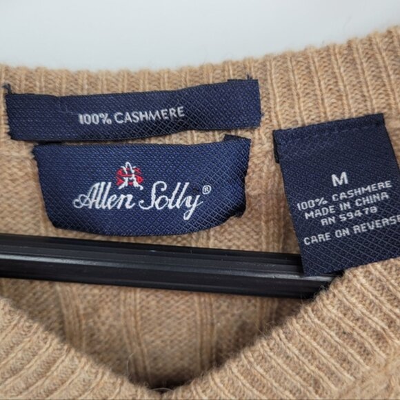 Allen Solly Cashmere Cableknit Men's Beige V-Neck Sweater Size Medium - Picture 2 of 4